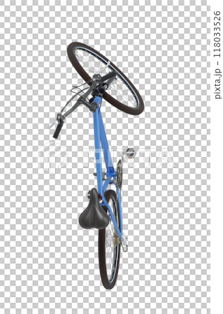 Blue bicycle standing on kickstand, top view isolated on white background, 3D illustration 118033526
