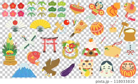 お正月のイラストセット ベクター素材 118033810