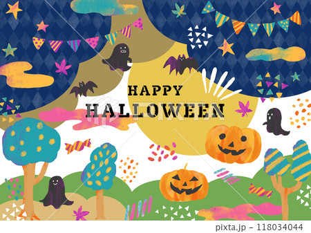 ハロウィンの手書き風ベクターイラスト（横） 118034044