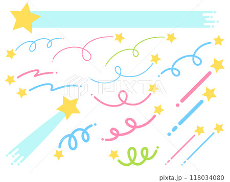 ポップな線の流れ星のイラストセット ポップな線の流れ星のイラストセット 118034080
