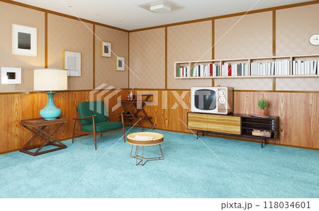 Retro living room with vintage furniture Retro living room with vintage furniture 118034601