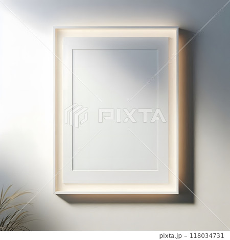 Modern white frame with illuminated border. Contemporary interior design element 118034731