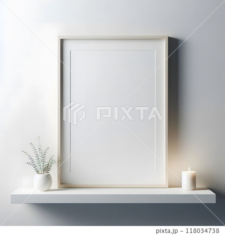 Modern white frame with eucalyptus and candle. Minimalist interior design concept 118034738