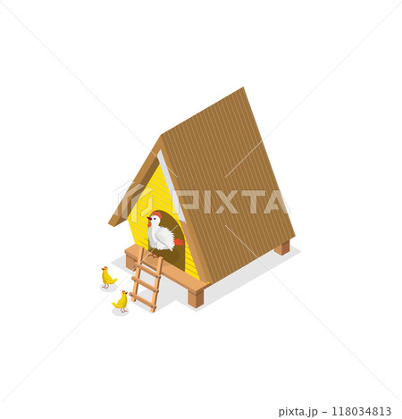 3D Isometric Flat  Set of Wild And Domestic Animals With Homes. Item 3 118034813