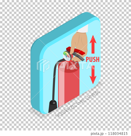 3D Isometric Flat  Illustration of How To Use A Fire Extinguisher. Item 2 118034815
