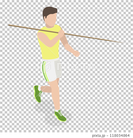 3D Isometric Flat  Set of a Character Javeling Throwing. Item 1 118034864