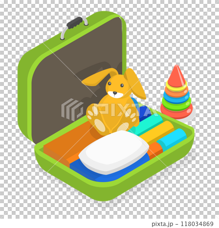 3D Isometric Flat  Set of Luggages with Personal Belonging. Item 1 118034869