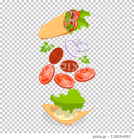3D Isometric Flat Set of Shawarmas. Item 2 3D Isometric Flat Set of Shawarmas. Item 2 118034892