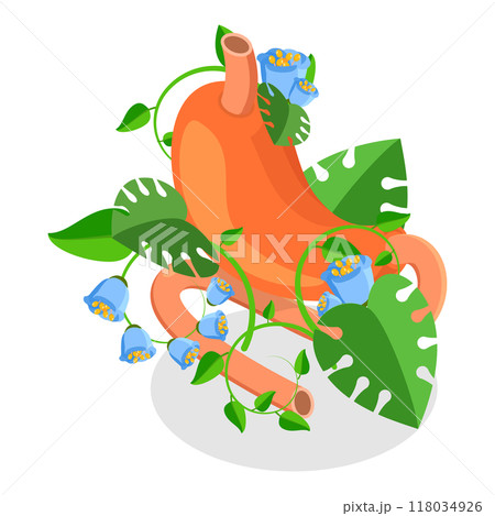3D Isometric Flat  Set of Human Organs With Flowers. Item 2 118034926