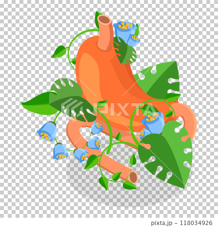 3D Isometric Flat  Set of Human Organs With Flowers. Item 2 118034926