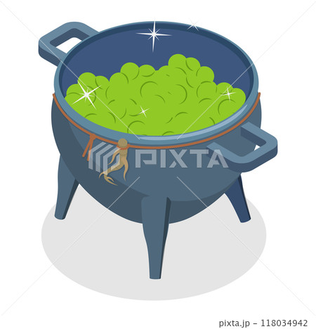 3D Isometric Flat  Set of Boiling Cauldrons. Item 3 118034942