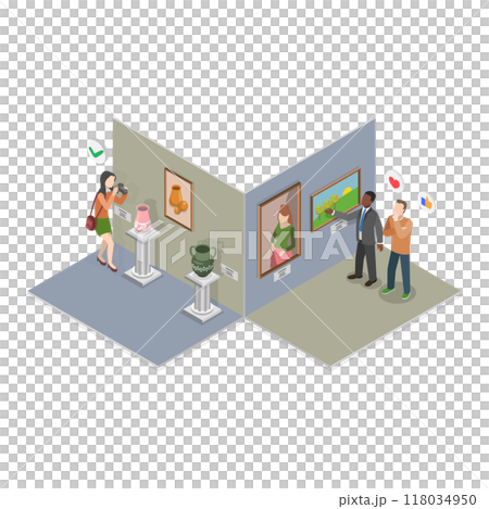 3D Isometric Flat  Illustration of Arts And Paleontology Museum. Item 3 118034950