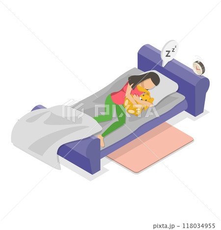 3D Isometric Flat  Illustration of Sleepy Early Morning. Item 2 118034955
