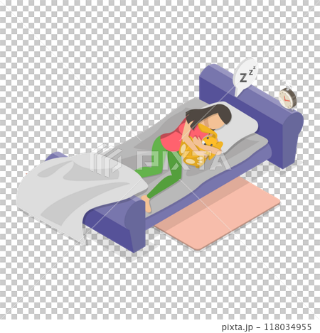 3D Isometric Flat  Illustration of Sleepy Early Morning. Item 2 118034955