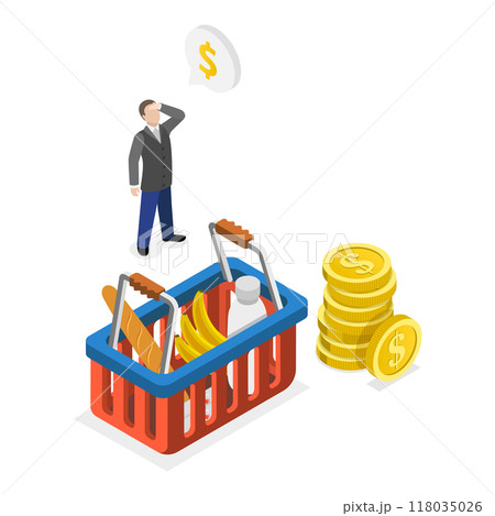 3D Isometric Flat  Illustration of Consumer Price Index Growth. Item 2 118035026