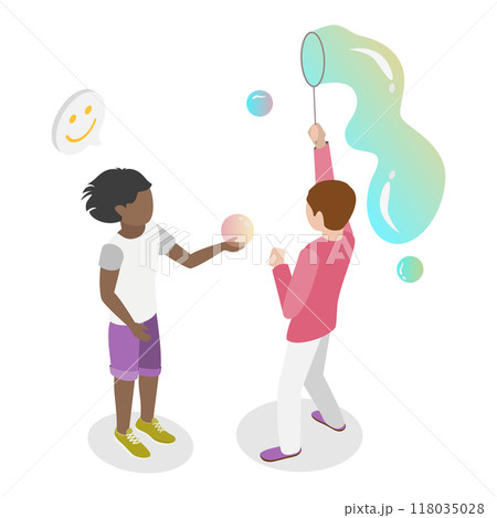 3D Isometric Flat  Set of Soap Bubble Show. Item 5 118035028