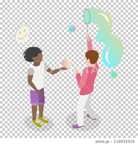 3D Isometric Flat  Set of Soap Bubble Show. Item 5 118035028