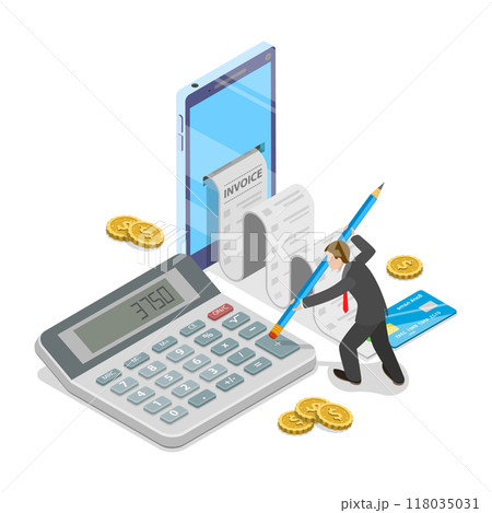 3D Isometric Flat  Illustration of Tax Calcualtion Report. Item 3 118035031