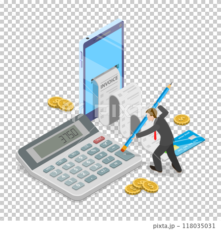 3D Isometric Flat Illustration of Tax Calcualtion Report. Item 3 3D Isometric Flat Illustration of Tax Calcualtion Report. Item 3 118035031