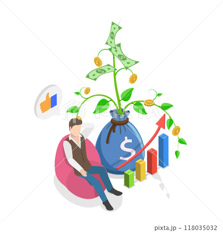 3D Isometric Flat  Illustration of Passive Income And Financial Freedom. Item 2 118035032