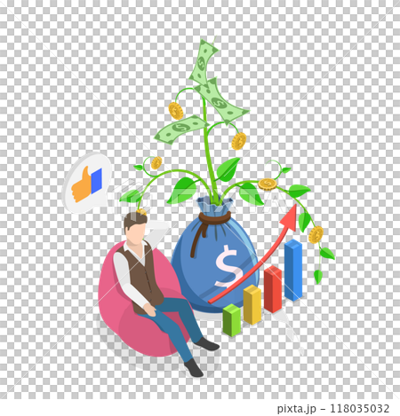 3D Isometric Flat  Illustration of Passive Income And Financial Freedom. Item 2 118035032