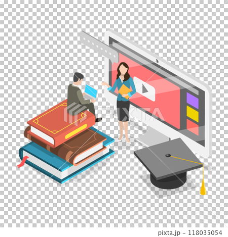 3D Isometric Flat  Illustration of Virtual Learning. Item 2 118035054