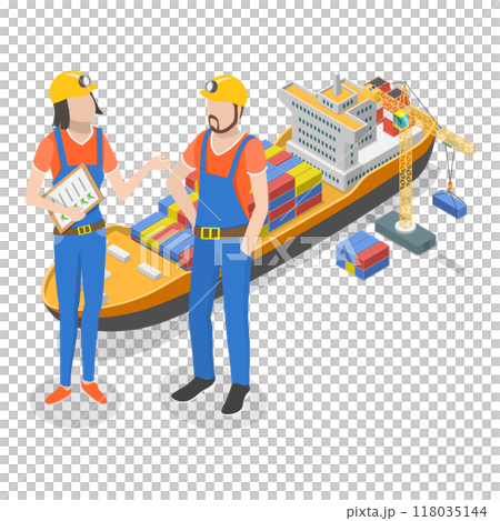 3D Isometric Flat  Illustration of Sea Port Checkpoint. Item 2 118035144