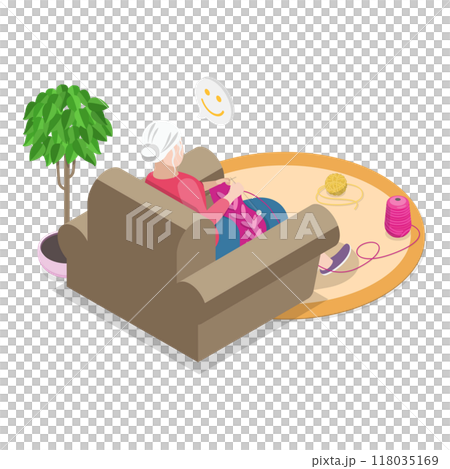 3D Isometric Flat Illustration of Senior People Rest At Home. Item 5 3D Isometric Flat Illustration of Senior People Rest At Home. Item 5 118035169