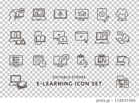 eラーニングにまつわるアイコンセット（モノクロ） 118035366