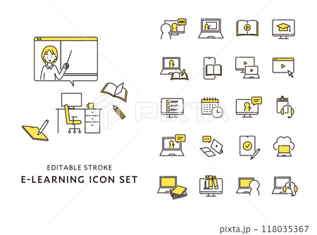 eラーニングにまつわるアイコンセット（カラー） 118035367