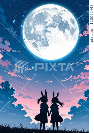 月とウサギのファンタジーイラストイメージ 118035448