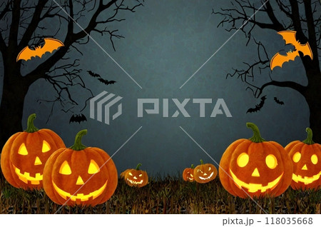 ハロウィンのイメージ　かぼちゃとコウモリイメージイラスト 118035668
