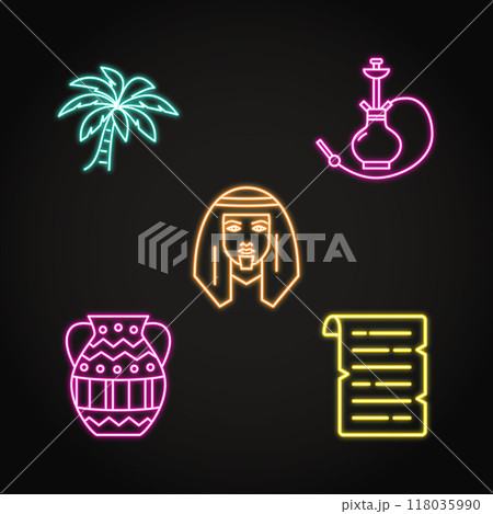 Egypt icons set in neon line style 118035990