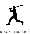 Baseball player silhouette on white background. Baseball player icon flat vector illustration design. 118036094