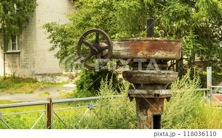 The valve of the Northern Streams gas pipeline is overgrown with grass The valve of the Northern Streams gas pipeline is overgrown with grass 118036110