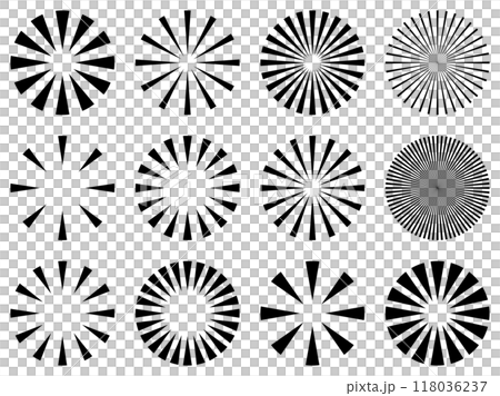 Concentrated lines, radial rays, sunburst, circle, set, black 118036237