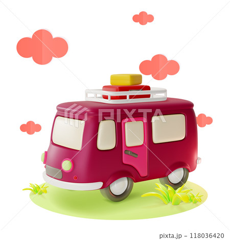 3d Bus Travel and Tourism Concept Cartoon Design Style Isolated on a White Background. Vector illustration of Van 3d Bus Travel and Tourism Concept Cartoon Design Style Isolated on a White Background. Vector illustration of Van 118036420