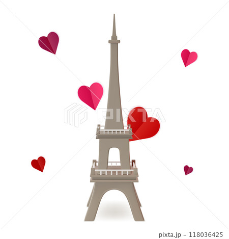 3d Eiffel Tower Travel and Tourism Concept Cartoon Design Style Isolated on a White Background. Vector illustration of Paris Landmark 118036425