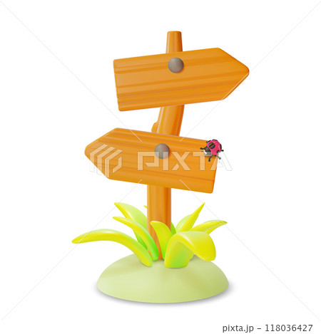 3d Pointer Travel and Tourism Concept Cartoon Design Style Isolated on a White Background. Vector illustration of Signpost with Wooden Direction 118036427