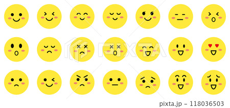 表情 顔 アイコン 黄色 シンプル 丸 ベクターセット 表情 顔 アイコン 黄色 シンプル 丸 ベクターセット 118036503
