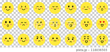 表情 顔 アイコン 黄色 シンプル 丸 ベクターセット 表情 顔 アイコン 黄色 シンプル 丸 ベクターセット 118036503