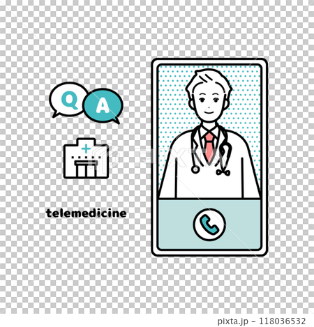 Illustration of online consultation and diagnosis at a hospital - Smartphone 118036532