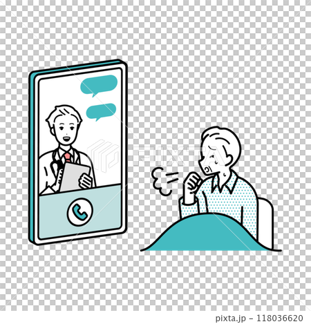 Illustration of online consultation and diagnosis at a hospital - Smartphone 118036620