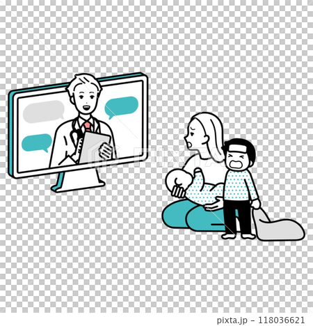 病院にオンライン相談・診断をするイラスト　パソコン 118036621