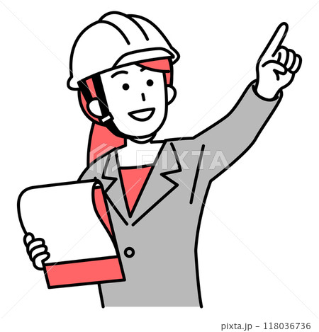 資料を見ながら遠くを指差すスーツの女性 資料を見ながら遠くを指差すスーツの女性 118036736