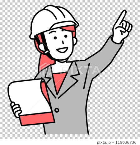 資料を見ながら遠くを指差すスーツの女性 資料を見ながら遠くを指差すスーツの女性 118036736