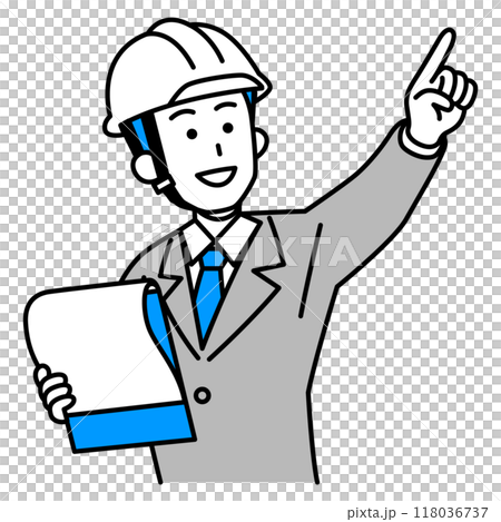 資料を見ながら遠くを指差すスーツの男性 資料を見ながら遠くを指差すスーツの男性 118036737