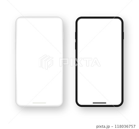 Realistic set of template black and white smartphone with blank screen. Mockup mobile phone with empty display. Vector Realistic set of template black and white smartphone with blank screen. Mockup mobile phone with empty display. Vector 118036757