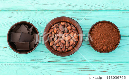 Cocoa beans grain in bowl . Ingredient for preparating chocolate Cocoa beans grain in bowl . Ingredient for preparating chocolate 118036766