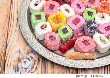Turkish delight candy . Rahat lokum photography 118036792
